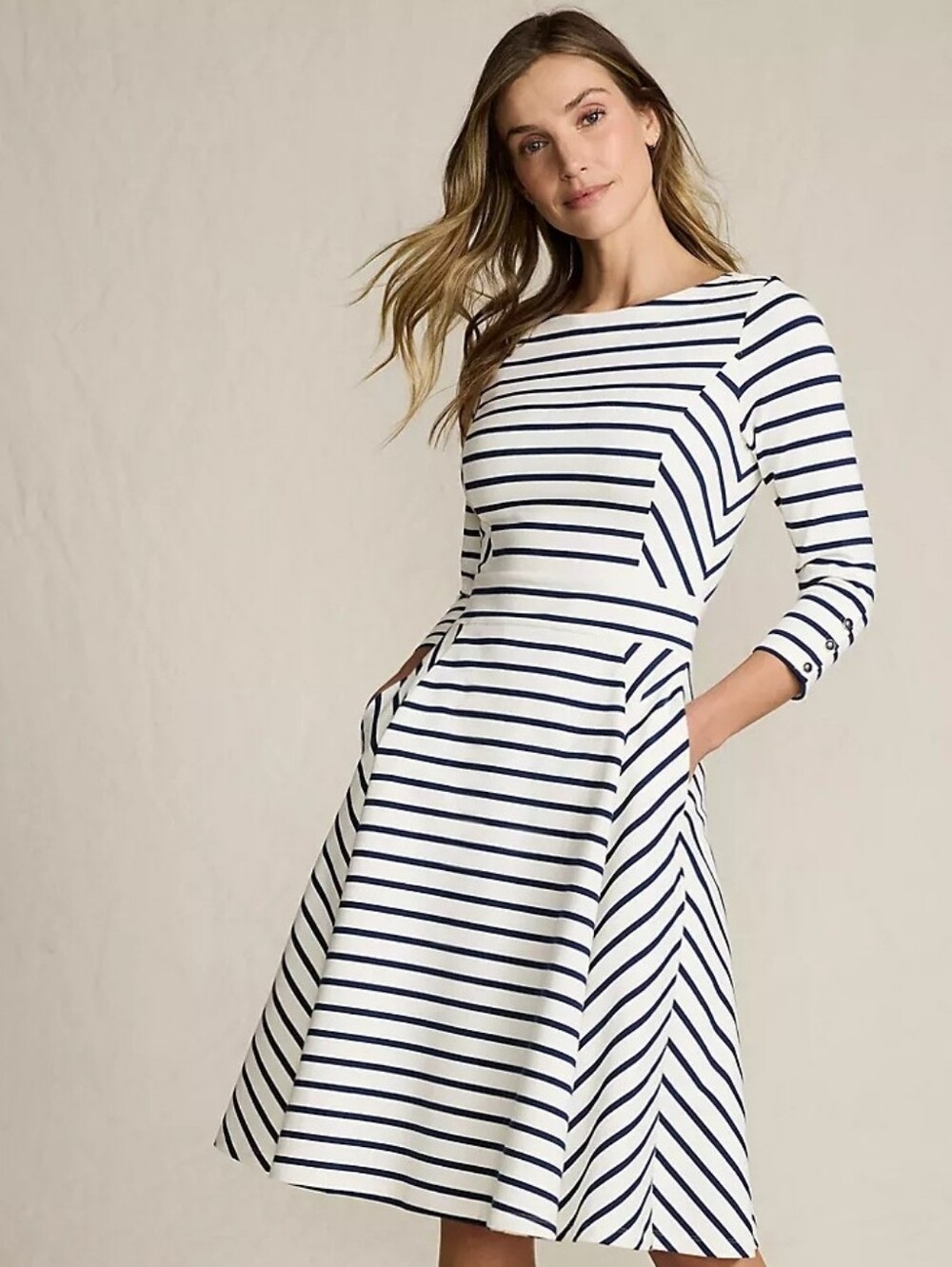 Lands End Starfish Dress Ivory and Deep Sea Breton Stripe Fit-and-Flare